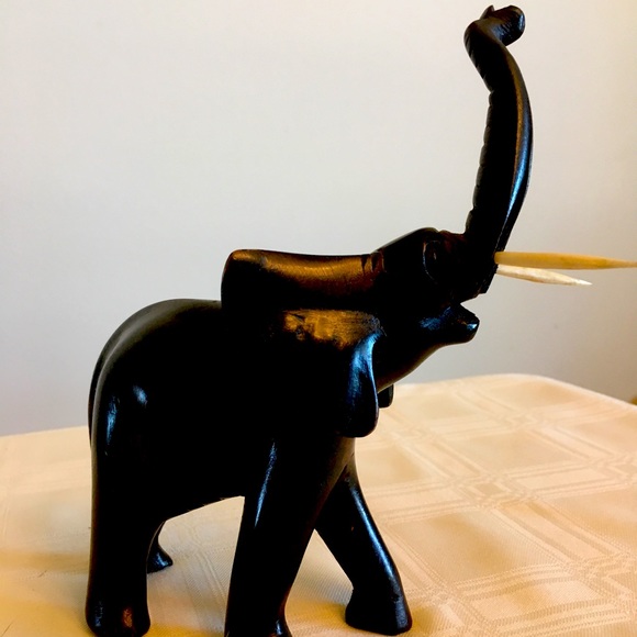 Other - Elephant figurine dark wood carved with removable tusks. Raised trunk for luck